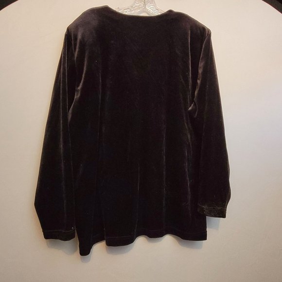Vintage Gepetto Velour Pullover Black Rhinestone Zipper Women XL Shoulder Pads - Picture 6 of 7